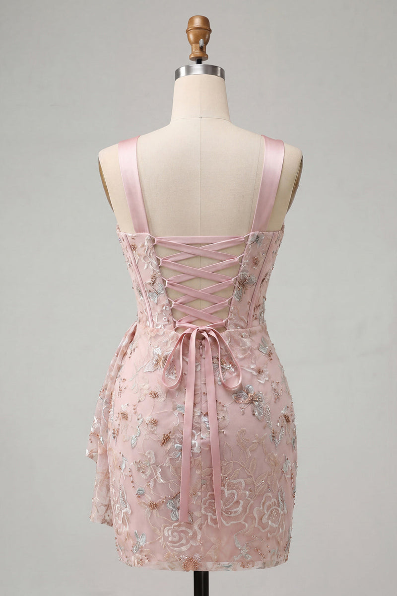 Load image into Gallery viewer, Floral Green Corset Ruched Tight Short Cocktail Dress with Beading
