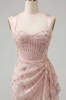 Load image into Gallery viewer, Floral Green Corset Ruched Tight Short Cocktail Dress with Beading