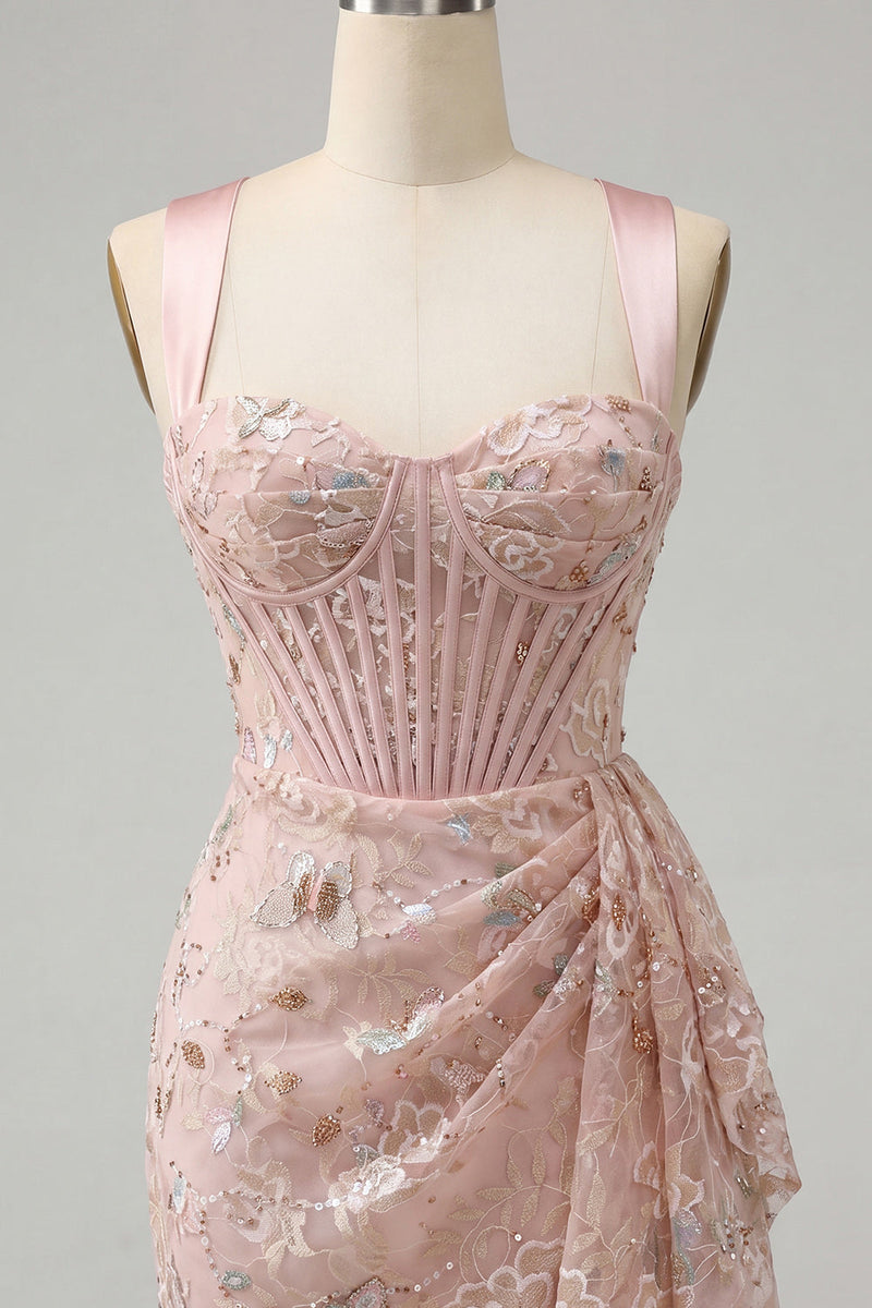 Load image into Gallery viewer, Floral Green Corset Ruched Tight Short Cocktail Dress with Beading