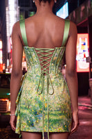 Load image into Gallery viewer, Floral Green Corset Ruched Tight Short Cocktail Dress with Beading