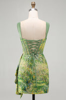 Load image into Gallery viewer, Floral Green Corset Ruched Tight Short Cocktail Dress with Beading