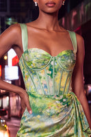 Load image into Gallery viewer, Floral Green Corset Ruched Tight Short Cocktail Dress with Beading