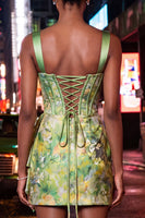 Load image into Gallery viewer, Floral Green Corset Ruched Tight Short Cocktail Dress with Beading