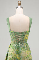 Load image into Gallery viewer, Floral Green Corset Ruched Tight Short Cocktail Dress with Beading
