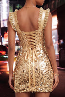 Load image into Gallery viewer, Sparkly Sequin Silver Corset Tight Short Cocktail Dress with Ruffles