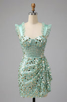 Load image into Gallery viewer, Sparkly Sequin Silver Corset Tight Short Cocktail Dress with Ruffles