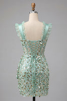 Load image into Gallery viewer, Sparkly Sequin Silver Corset Tight Short Cocktail Dress with Ruffles