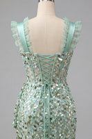 Load image into Gallery viewer, Sparkly Sequin Silver Corset Tight Short Cocktail Dress with Ruffles
