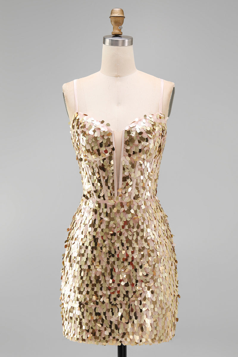 Load image into Gallery viewer, Silver Sparkly Sequin Corset Tight Short Cocktail Dress