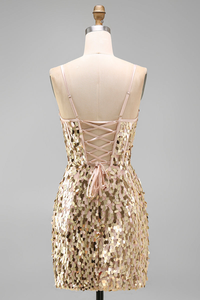 Load image into Gallery viewer, Silver Sparkly Sequin Corset Tight Short Cocktail Dress