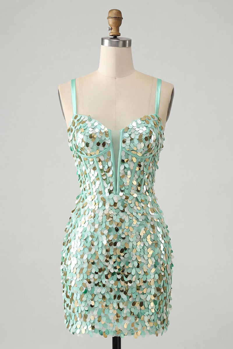 Load image into Gallery viewer, Silver Sparkly Sequin Corset Tight Short Cocktail Dress