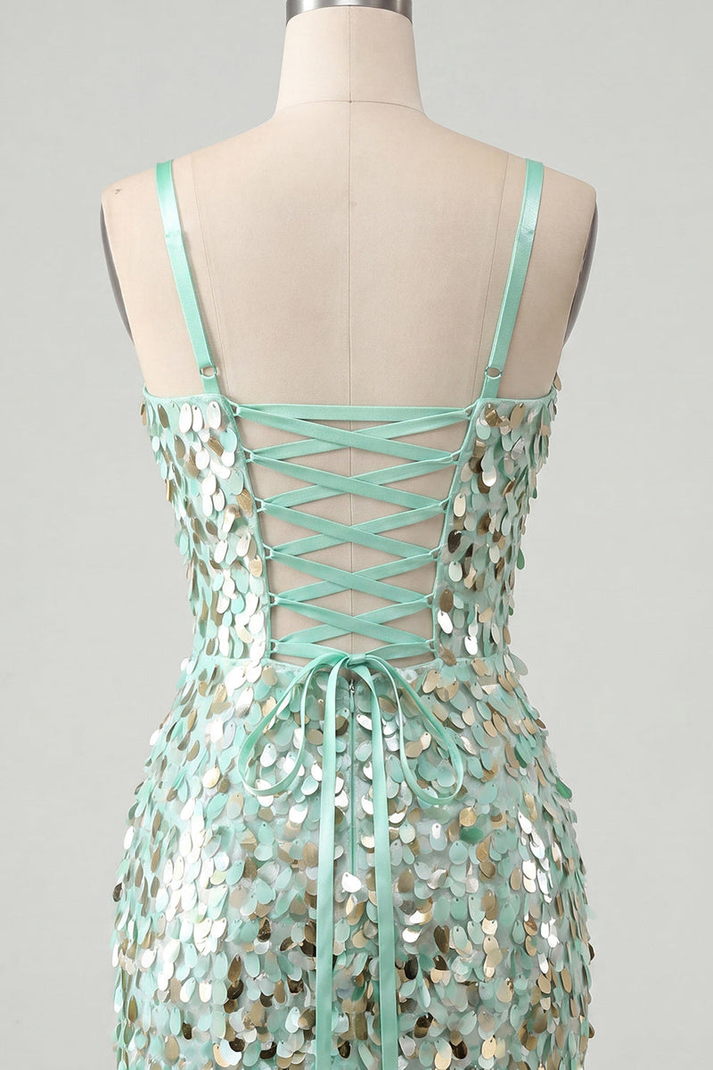 Load image into Gallery viewer, Silver Sparkly Sequin Corset Tight Short Cocktail Dress
