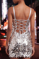 Load image into Gallery viewer, Silver Sparkly Sequin Corset Tight Short Cocktail Dress