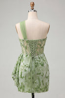 Load image into Gallery viewer, Sparkly Floral Champagne One Shoulder Sequin Corset Tight Short Cocktail Dress