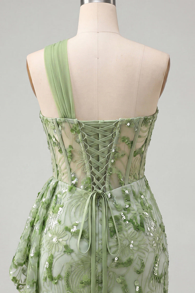 Load image into Gallery viewer, Sparkly Floral Champagne One Shoulder Sequin Corset Tight Short Cocktail Dress
