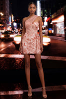 Load image into Gallery viewer, Sparkly Floral Champagne One Shoulder Sequin Corset Tight Short Cocktail Dress