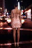 Load image into Gallery viewer, Sparkly Floral Champagne One Shoulder Sequin Corset Tight Short Cocktail Dress