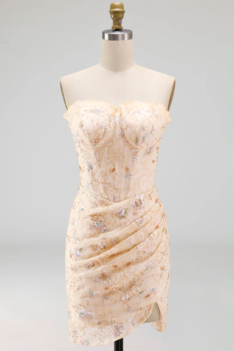 Load image into Gallery viewer, Green Floral Corset Tight Short Cocktail Dress with Ruffles