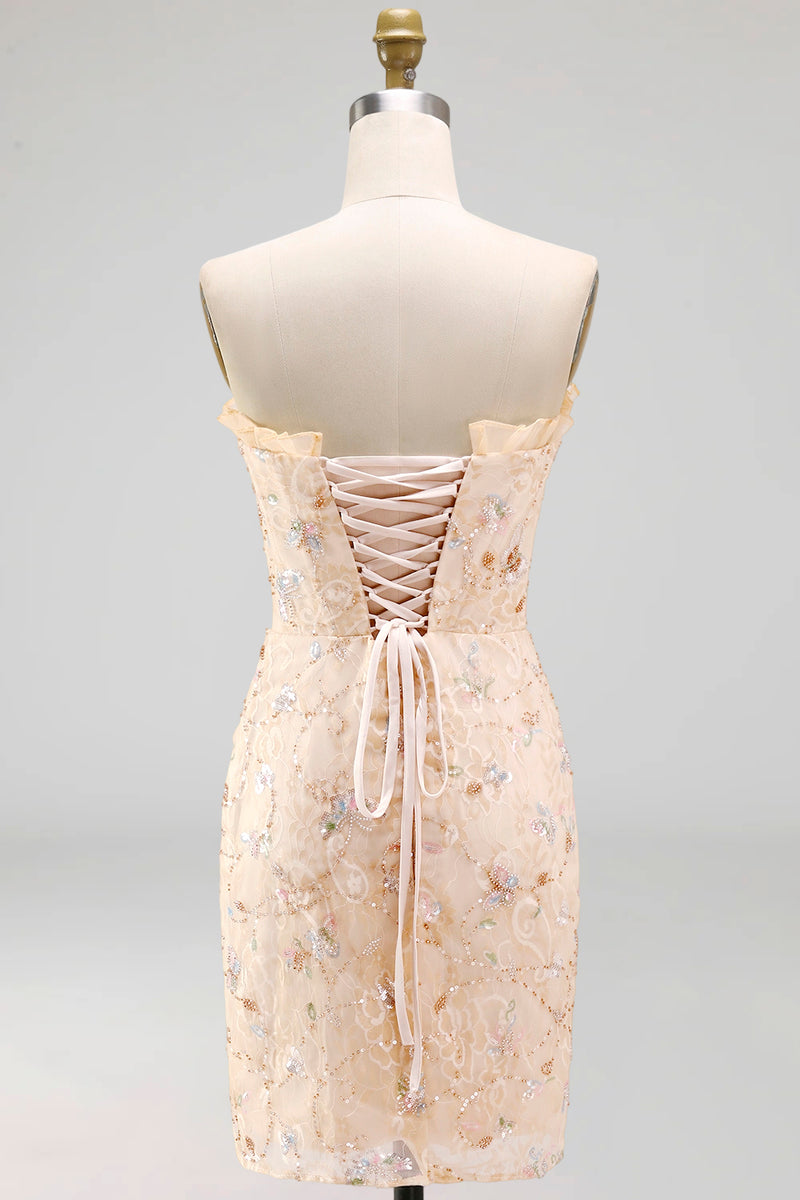 Load image into Gallery viewer, Green Floral Corset Tight Short Cocktail Dress with Ruffles