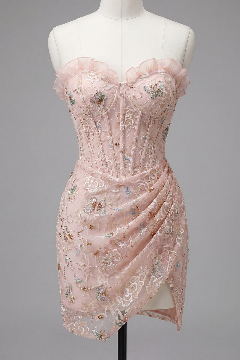 Load image into Gallery viewer, Green Floral Corset Tight Short Cocktail Dress with Ruffles