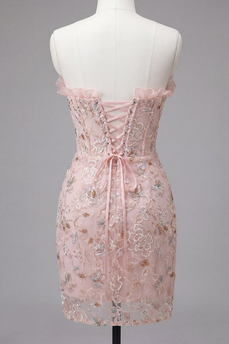 Load image into Gallery viewer, Green Floral Corset Tight Short Cocktail Dress with Ruffles