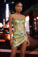 Load image into Gallery viewer, Green Floral Corset Tight Short Cocktail Dress with Ruffles