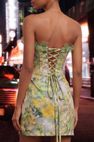 Load image into Gallery viewer, Green Floral Corset Tight Short Cocktail Dress with Ruffles