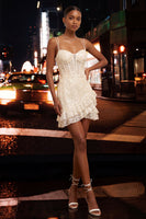 Load image into Gallery viewer, Floral Ivory Corset Sequin Tight Short Cocktail Dress with Ruffles
