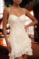 Load image into Gallery viewer, Floral Ivory Corset Sequin Tight Short Cocktail Dress with Ruffles