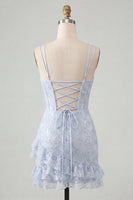 Load image into Gallery viewer, Floral Ivory Corset Sequin Tight Short Cocktail Dress with Ruffles