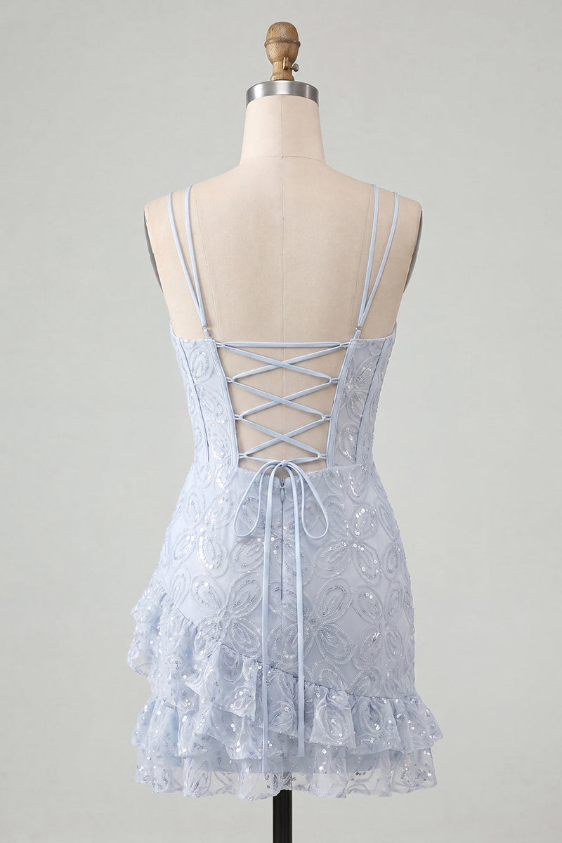 Load image into Gallery viewer, Floral Ivory Corset Sequin Tight Short Cocktail Dress with Ruffles