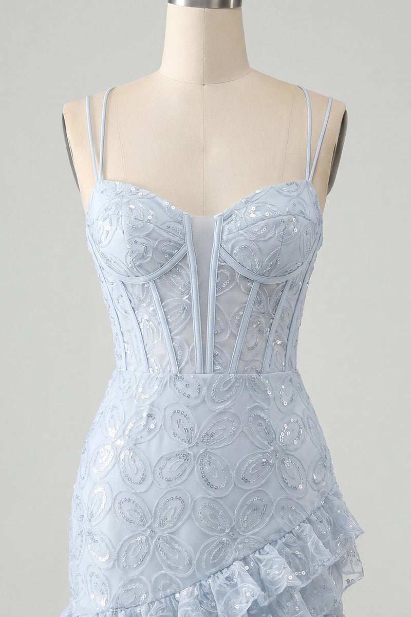 Load image into Gallery viewer, Floral Ivory Corset Sequin Tight Short Cocktail Dress with Ruffles