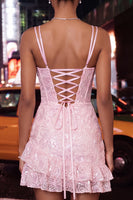 Load image into Gallery viewer, Floral Ivory Corset Sequin Tight Short Cocktail Dress with Ruffles