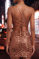 Load image into Gallery viewer, Sparkly Dark Green Sequin Spaghetti Straps Tight Short Cocktail Dress