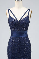 Load image into Gallery viewer, Sparkly Dark Green Sequin Spaghetti Straps Tight Short Cocktail Dress