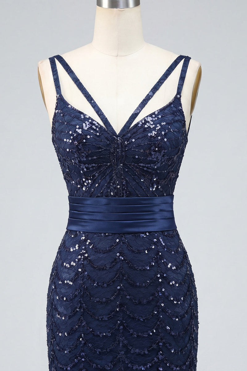 Load image into Gallery viewer, Sparkly Dark Green Sequin Spaghetti Straps Tight Short Cocktail Dress