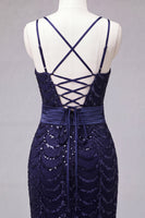 Load image into Gallery viewer, Sparkly Dark Green Sequin Spaghetti Straps Tight Short Cocktail Dress