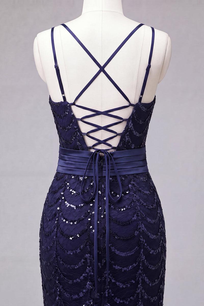 Load image into Gallery viewer, Sparkly Dark Green Sequin Spaghetti Straps Tight Short Cocktail Dress