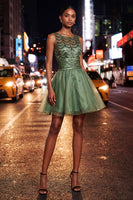 Load image into Gallery viewer, Sparkly Dark Green Sequin Ruched A-Line Short Cocktail Dress
