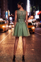 Load image into Gallery viewer, Sparkly Dark Green Sequin Ruched A-Line Short Cocktail Dress