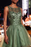 Load image into Gallery viewer, Sparkly Dark Green Sequin Ruched A-Line Short Cocktail Dress