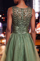 Load image into Gallery viewer, Sparkly Dark Green Sequin Ruched A-Line Short Cocktail Dress