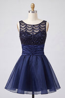 Load image into Gallery viewer, Sparkly Dark Green Sequin Ruched A-Line Short Cocktail Dress