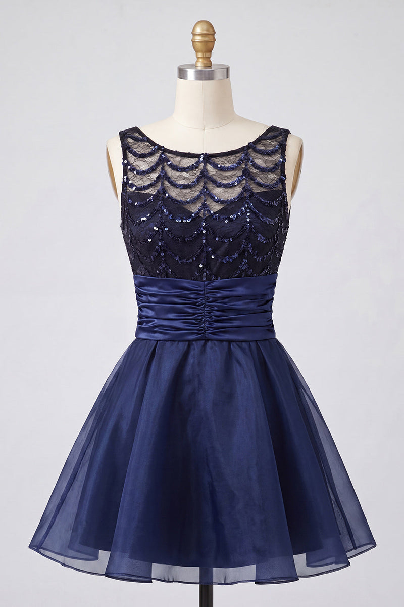 Load image into Gallery viewer, Sparkly Dark Green Sequin Ruched A-Line Short Cocktail Dress