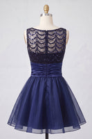 Load image into Gallery viewer, Sparkly Dark Green Sequin Ruched A-Line Short Cocktail Dress