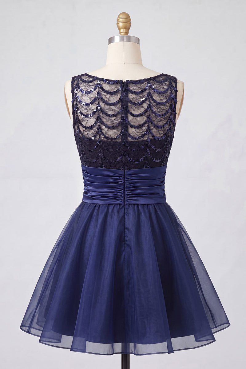 Load image into Gallery viewer, Sparkly Dark Green Sequin Ruched A-Line Short Cocktail Dress