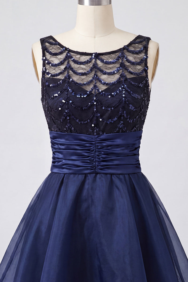 Load image into Gallery viewer, Sparkly Dark Green Sequin Ruched A-Line Short Cocktail Dress