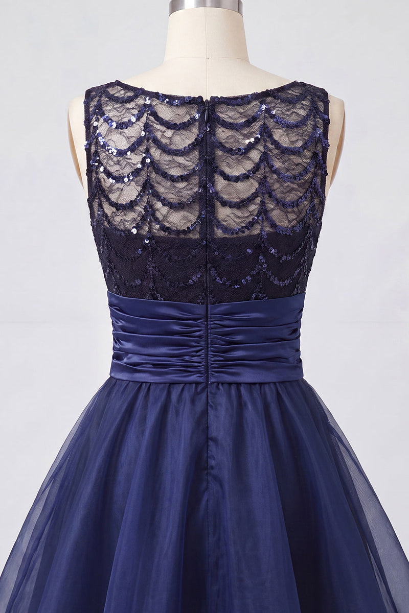Load image into Gallery viewer, Sparkly Dark Green Sequin Ruched A-Line Short Cocktail Dress