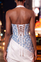 Load image into Gallery viewer, Sparkly Blue Sequin Corset Ruched Tight Short Cockail Dress