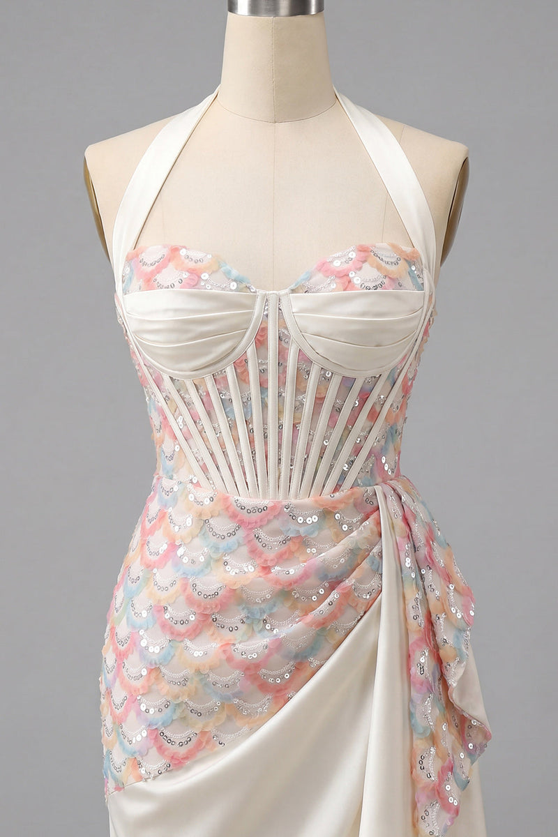 Load image into Gallery viewer, Sparkly Blue Sequin Corset Ruched Tight Short Cockail Dress